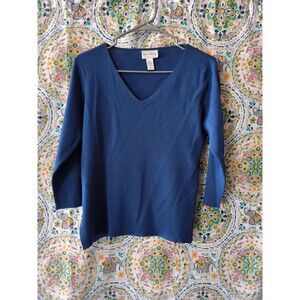 Sarah Arizona Sweater Crew Neck Women's MED Blue 3/4 Sleeve Rayon Cropped USA